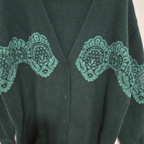 SANDRO Floral-lace trimmed wool-blend cardigan in Green - Size 1 (US SMALL) - Picture 2 of 13